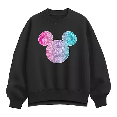 Mickey Head Bandana Womens Crew Neck Long Sleeve Mouse Pullover Sweater