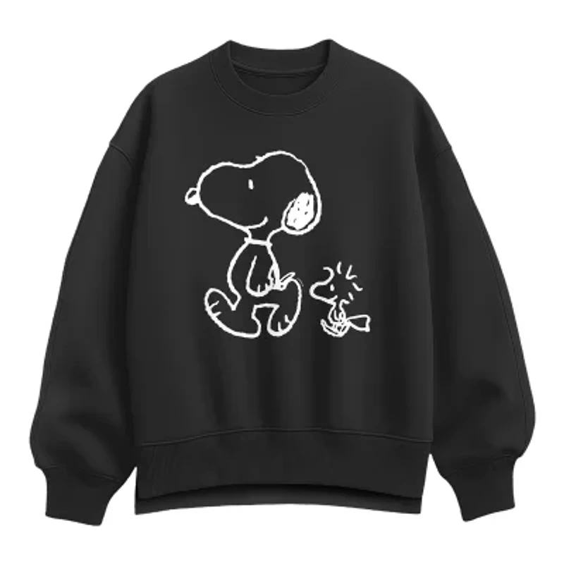 Snoopy Walking Chalk Womens Crew Neck Long Sleeve Pullover Sweater