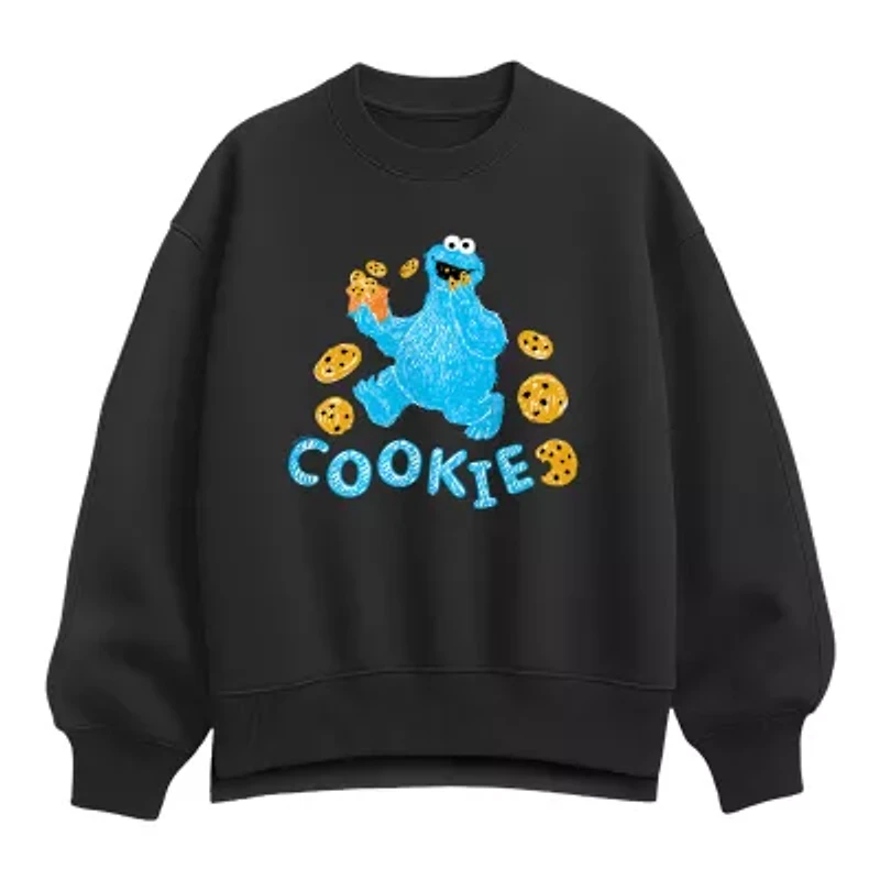 Cookie Monster Womens Crew Neck Long Sleeve Sesame Street Pullover Sweater