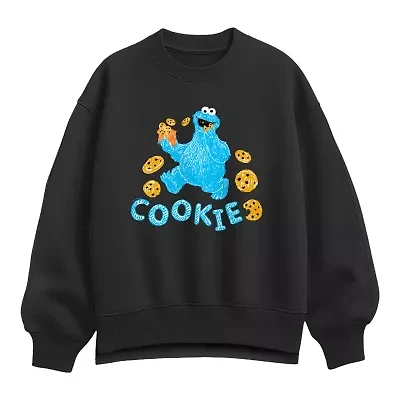 Cookie Monster Womens Crew Neck Long Sleeve Sesame Street Pullover Sweater
