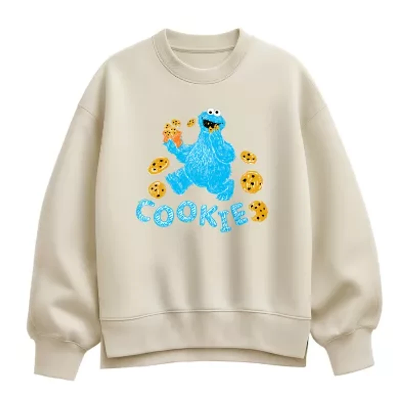 Cookie Monster Womens Crew Neck Long Sleeve Sesame Street Pullover Sweater