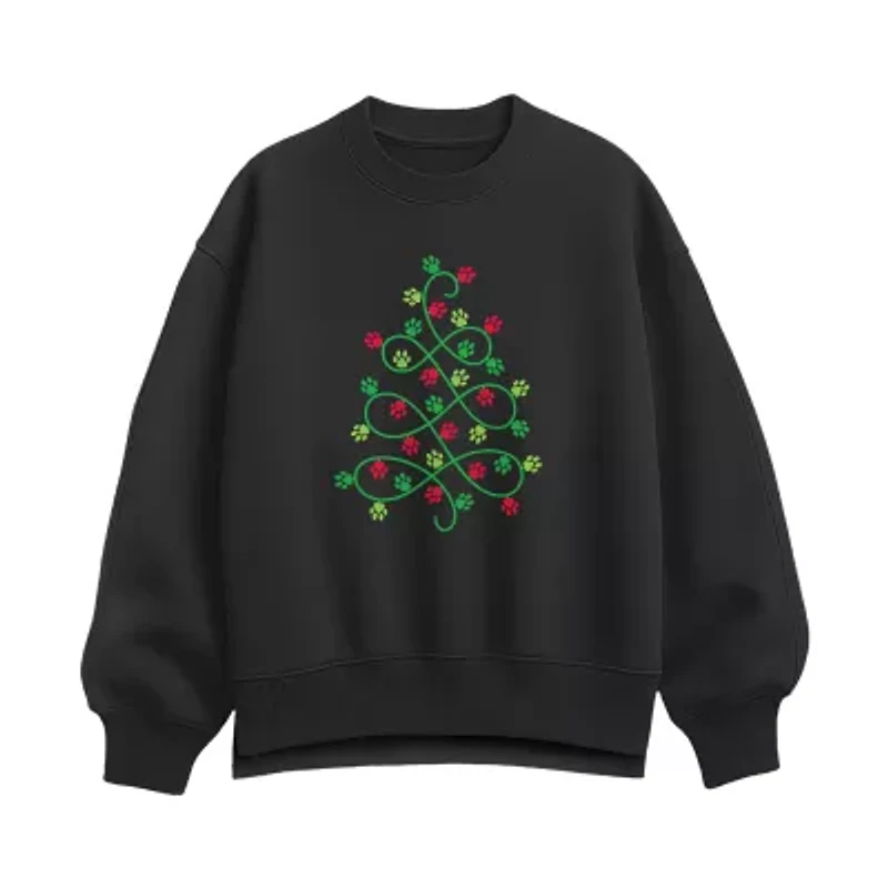 Paw Print Tree Womens Crew Neck Long Sleeve Pullover Sweater