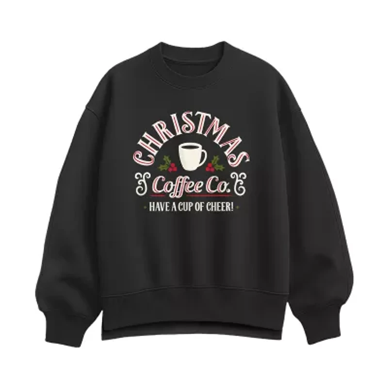 Christmas Coffee Co Womens Crew Neck Long Sleeve Pullover Sweater
