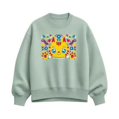 Cat Flower Doodle Womens Crew Neck Long Sleeve Pullover Sweater