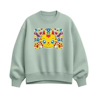 Cat Flower Doodle Womens Crew Neck Long Sleeve Pullover Sweater