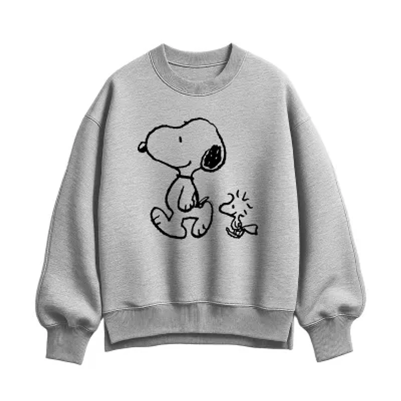 Womens Crew Neck Long Sleeve Peanuts Pullover Sweater