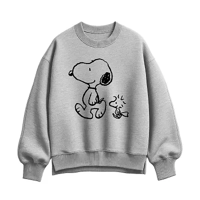 Womens Crew Neck Long Sleeve Peanuts Pullover Sweater