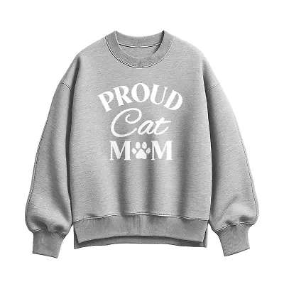 Proud Cat Mom Womens Crew Neck Long Sleeve Pullover Sweater