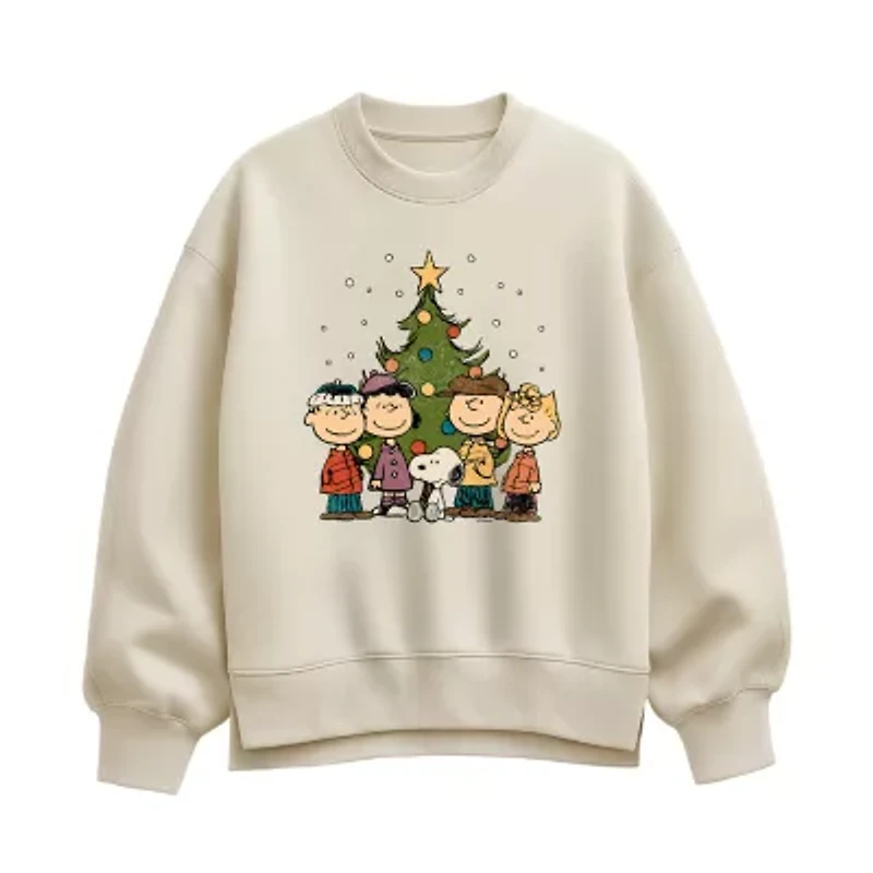 Womens Crew Neck Long Sleeve Peanuts Pullover Sweater