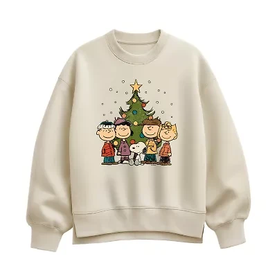 Womens Crew Neck Long Sleeve Peanuts Pullover Sweater