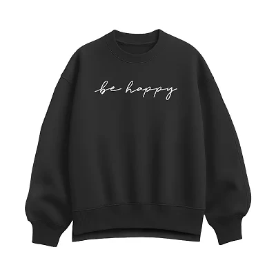Be Happy Script Womens Crew Neck Long Sleeve Pullover Sweater