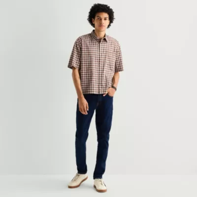 Arizona Mens Short Sleeve Regular Fit Button-Down Shirt