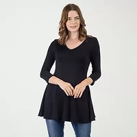 24seven Comfort Apparel Womens V Neck 3/4 Sleeve Tunic Top