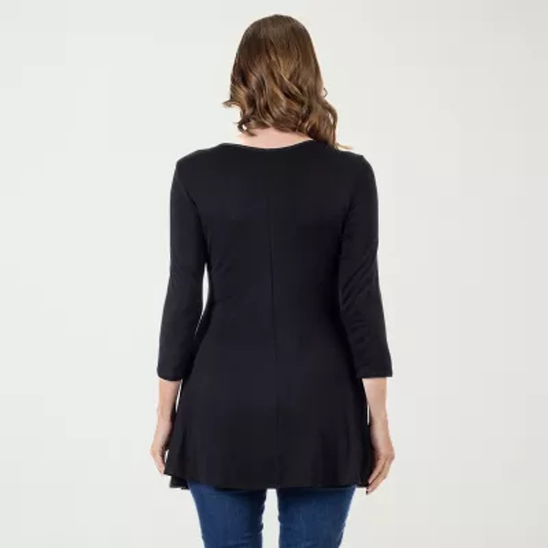 24seven Comfort Apparel Womens V Neck 3/4 Sleeve Tunic Top