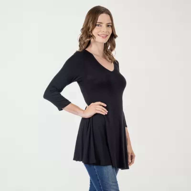 24seven Comfort Apparel Womens V Neck 3/4 Sleeve Tunic Top
