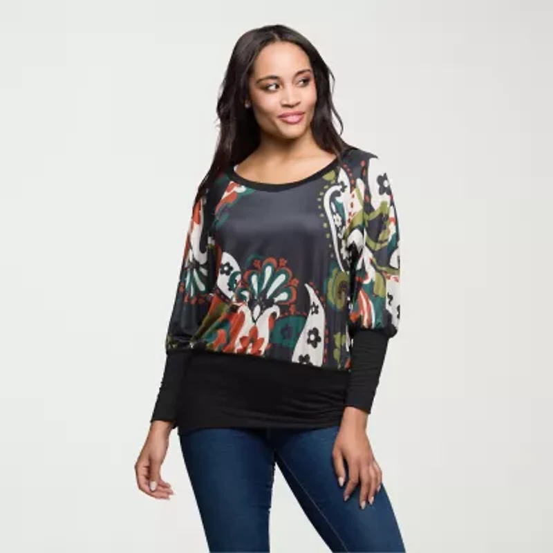 24seven Comfort Apparel Womens Round Neck Long Sleeve Blouse