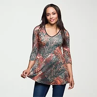 24seven Comfort Apparel Womens V Neck 3/4 Sleeve Tunic Top