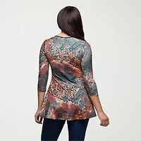 24seven Comfort Apparel Womens V Neck 3/4 Sleeve Tunic Top