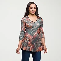 24seven Comfort Apparel Womens V Neck 3/4 Sleeve Tunic Top