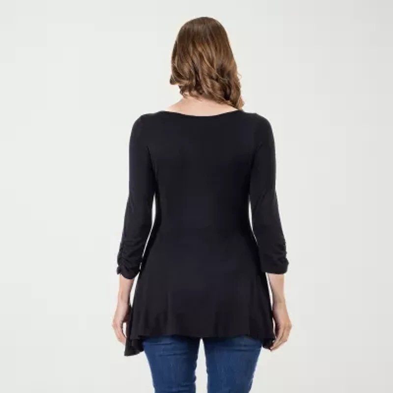 24seven Comfort Apparel Womens Boat Neck 3/4 Sleeve Tunic Top