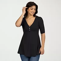 24seven Comfort Apparel Womens V Neck Elbow Sleeve Tunic Top