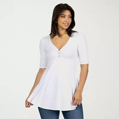 24seven Comfort Apparel Womens V Neck Elbow Sleeve Tunic Top