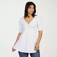 24seven Comfort Apparel Womens V Neck Elbow Sleeve Tunic Top