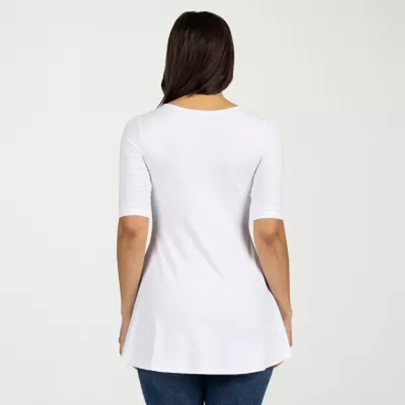 24seven Comfort Apparel Womens V Neck Elbow Sleeve Tunic Top