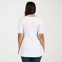 24seven Comfort Apparel Womens V Neck Elbow Sleeve Tunic Top