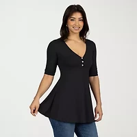 24seven Comfort Apparel Womens V Neck Elbow Sleeve Tunic Top