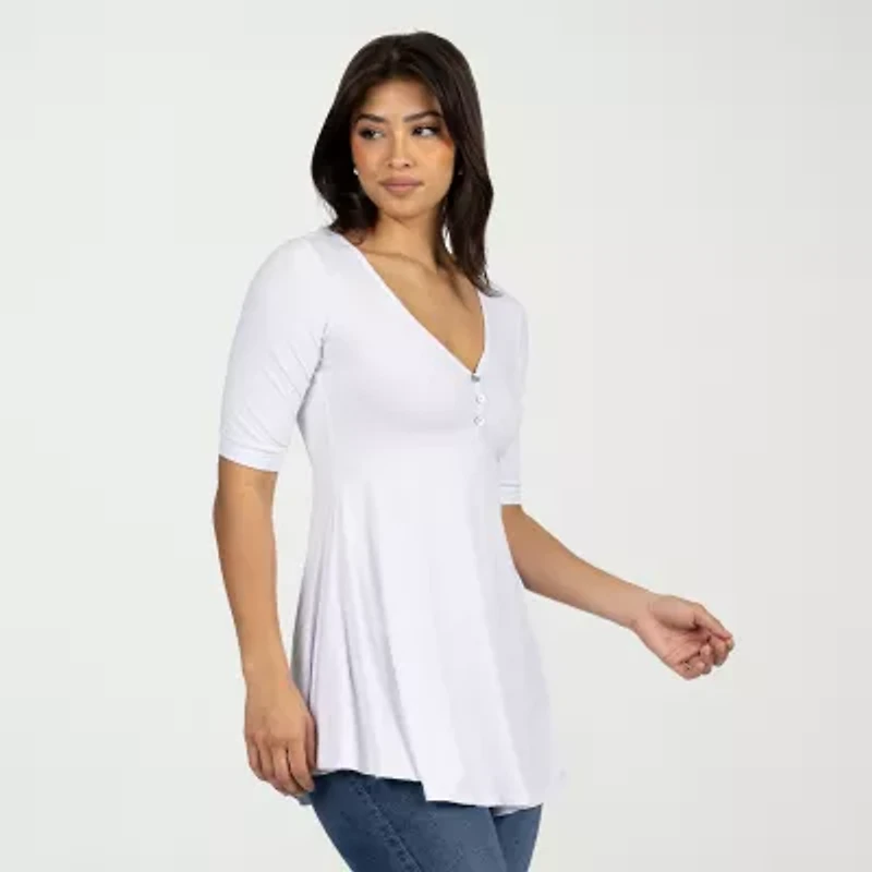 24seven Comfort Apparel Womens V Neck Elbow Sleeve Tunic Top