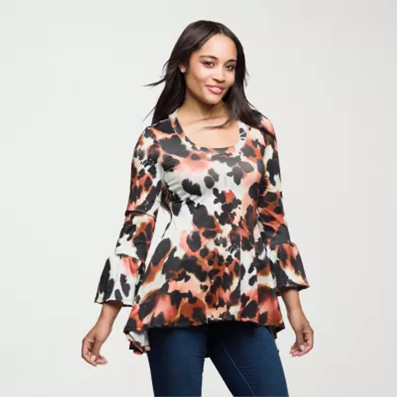 24seven Comfort Apparel Womens Scoop Neck 3/4 Sleeve Tunic Top