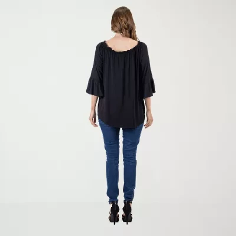 24seven Comfort Apparel Womens Round Neck Long Sleeve Tunic Top