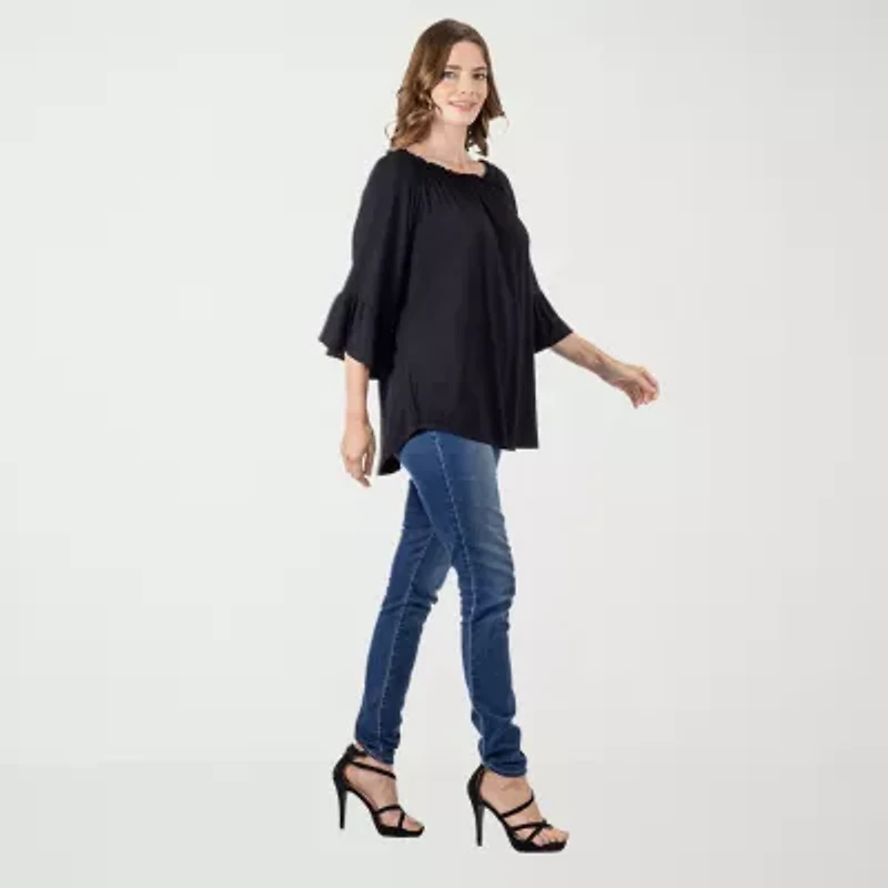 24seven Comfort Apparel Womens Round Neck Long Sleeve Tunic Top