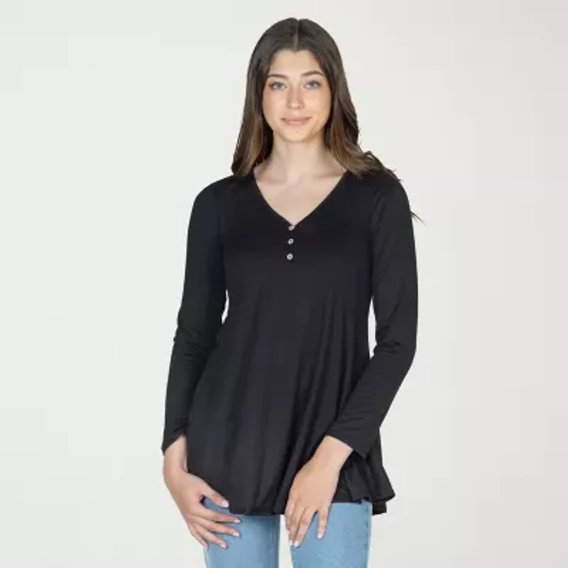24seven Comfort Apparel Womens Henley Neck Long Sleeve Tunic Top