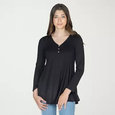 24seven Comfort Apparel Womens Henley Neck Long Sleeve Tunic Top