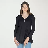 24seven Comfort Apparel Womens Henley Neck Long Sleeve Tunic Top