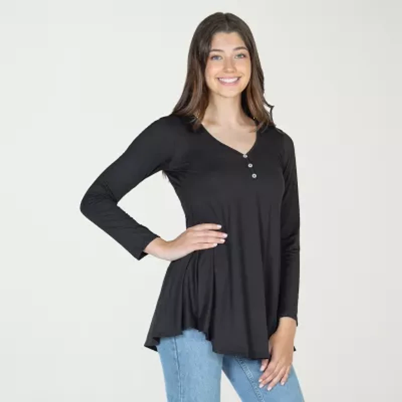 24seven Comfort Apparel Womens Henley Neck Long Sleeve Tunic Top