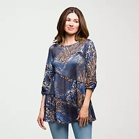 24seven Comfort Apparel Womens Round Neck 3/4 Sleeve Tunic Top