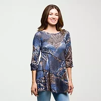 24seven Comfort Apparel Womens Round Neck 3/4 Sleeve Tunic Top