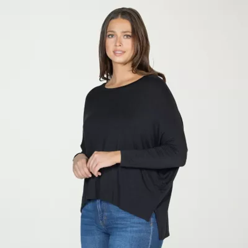 24seven Comfort Apparel Womens Round Neck Long Sleeve Blouse