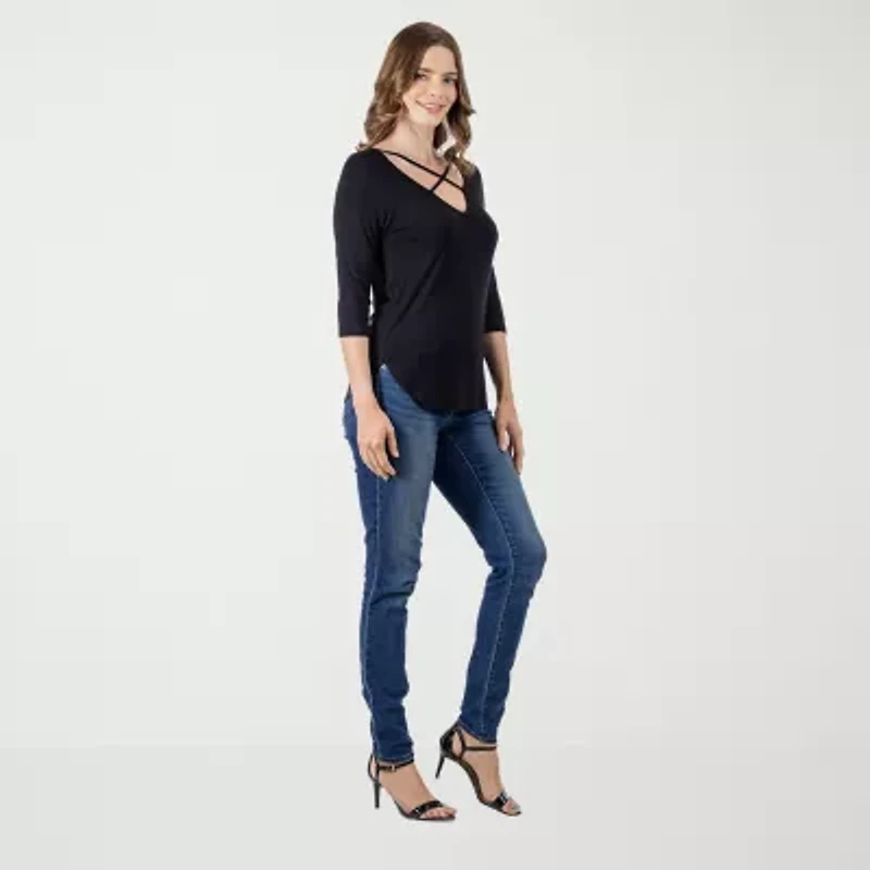 24seven Comfort Apparel Womens V Neck 3/4 Sleeve Tunic Top