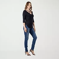 24seven Comfort Apparel Womens V Neck 3/4 Sleeve Tunic Top