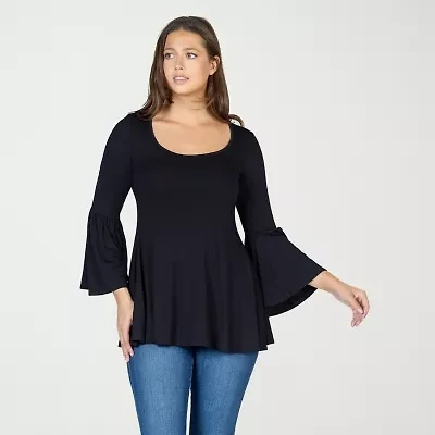 24seven Comfort Apparel Womens Scoop Neck 3/4 Sleeve Tunic Top