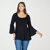 24seven Comfort Apparel Womens Scoop Neck 3/4 Sleeve Tunic Top