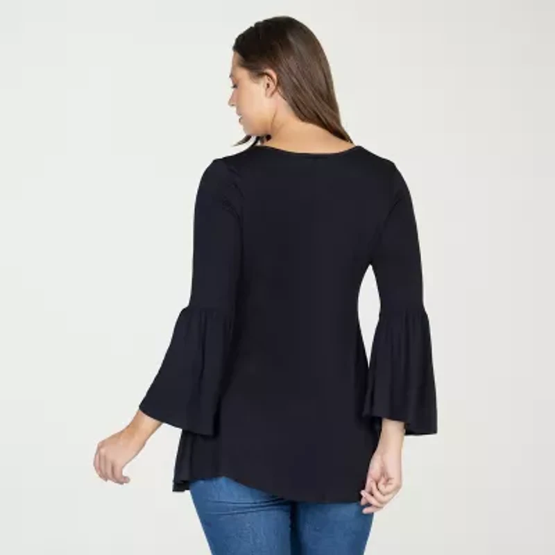 24seven Comfort Apparel Womens Scoop Neck 3/4 Sleeve Tunic Top