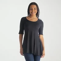 24seven Comfort Apparel Womens Round Neck Elbow Sleeve Tunic Top