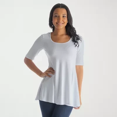 24seven Comfort Apparel Womens Round Neck Elbow Sleeve Tunic Top