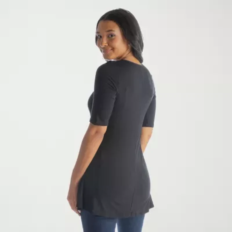 24seven Comfort Apparel Womens Round Neck Elbow Sleeve Tunic Top