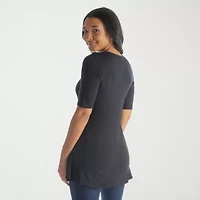 24seven Comfort Apparel Womens Round Neck Elbow Sleeve Tunic Top
